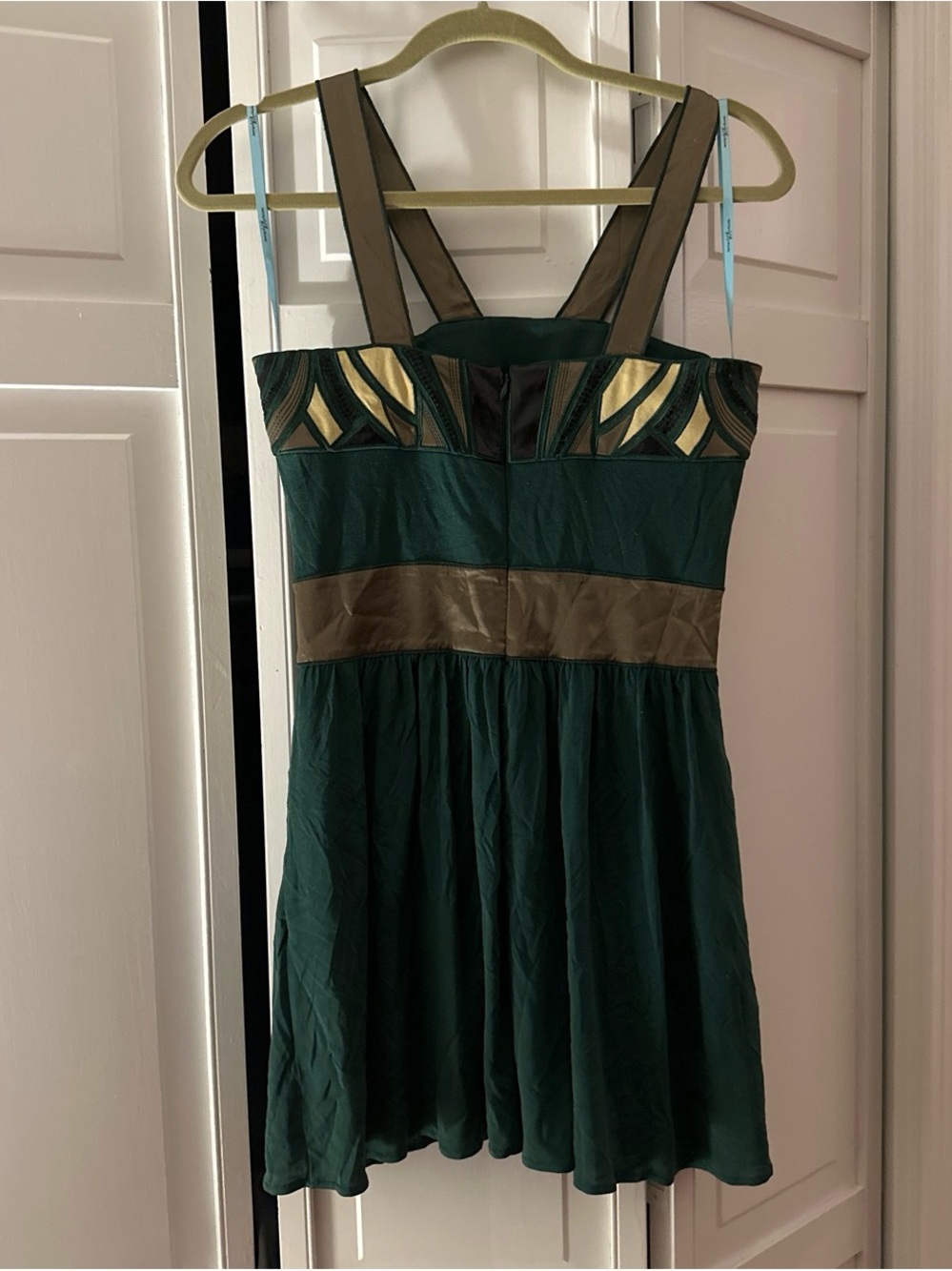Marciano 2000s vintage Emerald Green and Gold Accent Fit-and-Flare Dress